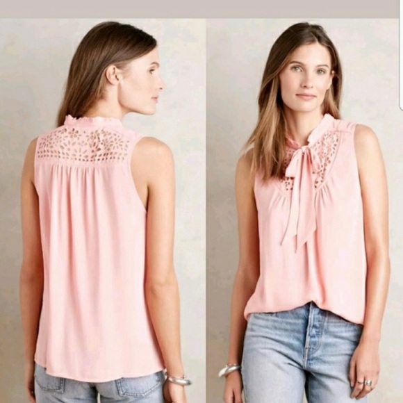 Anthropologie Maeve Sleeveless Pink Cutout Blouse - Picture 2 of 12